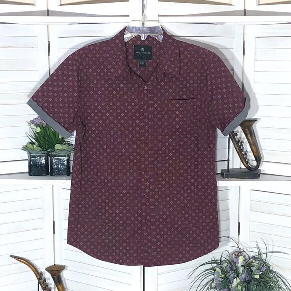 Shouthouse Cotton Short Sleeve Button Down Shirt M Wine Gray - Picture 1 of 9